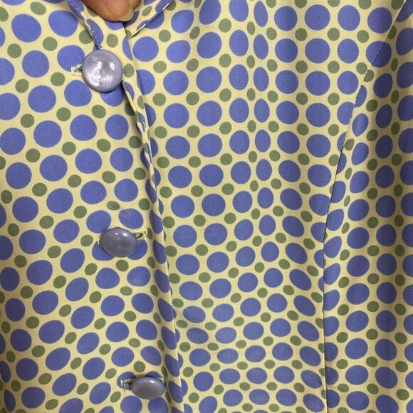 Leslie Fay 1980s Vtg maxi dress blue polka dot w/ short sleeves Summer Flowy - Picture 9 of 11